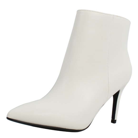 White Faux Leather Pointy Toe 3 1/4" heel ankle - Picture 2 of 6